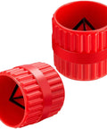 Two red plastic inner-outer pipe deburring reamer tools for PVC/PPR/copper/brass/aluminum tubes, 3/16–1-1/4 in