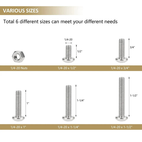 58 Piece Stainless Steel 1/4-20 Phillips Pan Head Machine Screws And Matching Hex Nuts Set With 1/2 Inch to 1-1/2 Inch Lengths