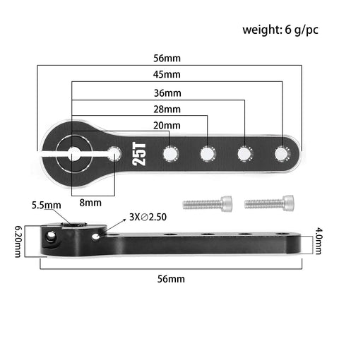 Two Pack Metal 25T Servo Horn 56mm 25 Teeth Extension Servo Arm For RC Planes, Helicopters, And Cars Aluminum CNC Machined