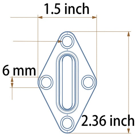Diagram of Eight Pack 2.3 Inch 304 Stainless Steel Pad Eye Plate dimensions with length 2.36 inch, width 1.5 inch, and thickness 6 mm.