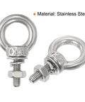 Heavy Duty Stainless Steel Eye Bolts Set, M3x9 Threaded Eye Bolts 1/8 x 7/20 Inches, showing two eye bolts with nuts and washers