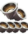 Pack Of Six Slick Led Recessed Downlights Featuring Baffle Trim And Adjustable Color Temperature Tough Waterproof Spotlights For Kitchen And Bathrooms No Sweat 12 Watt Ceiling Bulbs With High CRI Rating - Set of 6 downlight fixtures in aluminum finish.