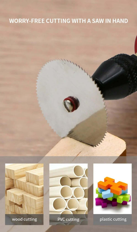 11 Piece Mini HSS Circular Saw Blade Set for rotary tools cutting wood, PVC, plastic; stainless steel blade with low burrs