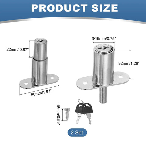 Built Tough Push Plunger Lock Keyed Alike Package With Snap In Screws And Protective Cap For Cabinets Drawers And Storage Cases 3 4 Inch Cylinder Diameter 1 4 Inch Projection No Hassle Silver Finish Pack Of Two product size diagram with measurements.