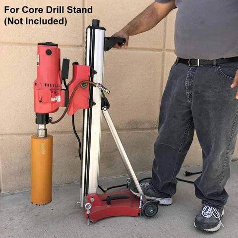 Two And A Half Inch Diamond Turbo Core Drill Bit And Hole Saw For Concrete And Masonry, installed on core drill stand