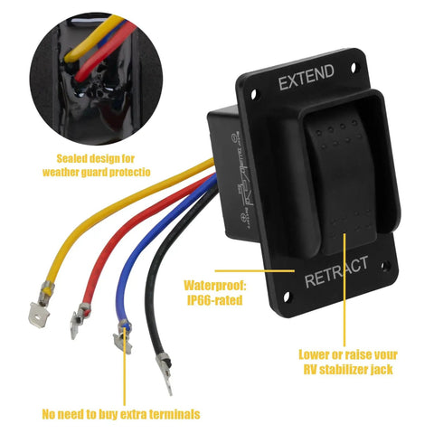 RV Electric Stabilizer Jack Switch With Harness Replacement For Rear Landing Gear Fits High Speed Jacks IP66 Waterproof