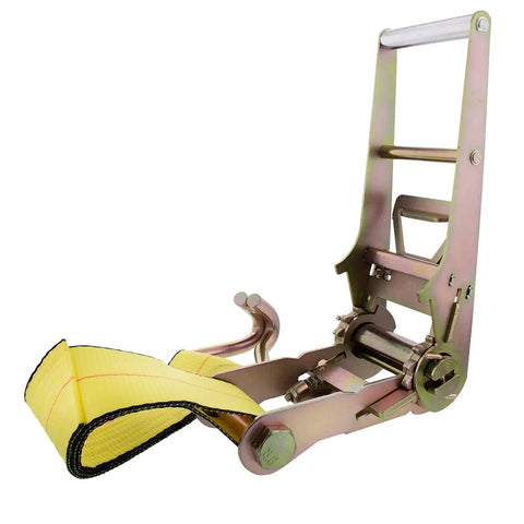 Beefy 3 Inch Ratchet Tie Down Strap, 27 Feet Long, Zinc Plated Double J Hooks, 5,000 Pound Load Limit, Heavy Duty Webbing For Secure Hauling Of Gear On Trailers