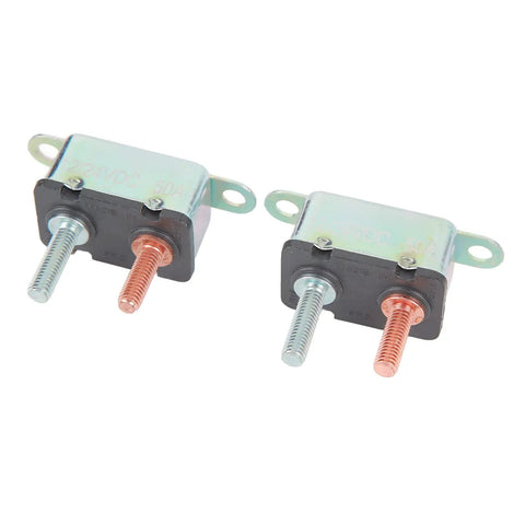 Built Tough Auto Reset Circuit Breaker 50 Amp 12V 24V Stud Bolt Mount For Trucks Boats And Marine Systems with chrome and copper studs.