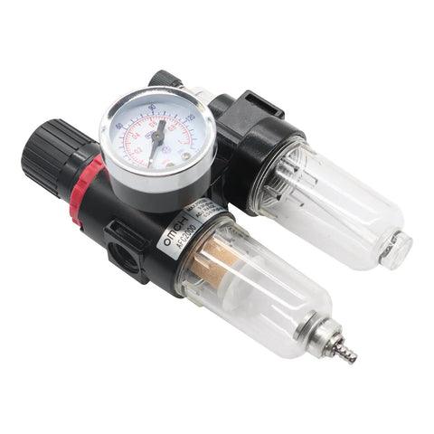 Pro Grade Pneumatic 1/4 Inch NPT Air Filter Regulator Kit With Brass Fittings And Gauge AFC2000 Style