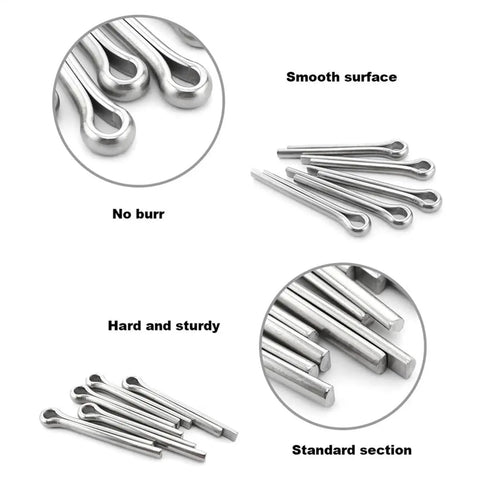 680 Piece Cotter Pin Assortment Kit In 304 Stainless Steel with smooth and burr-free surface, showing detailed sections.