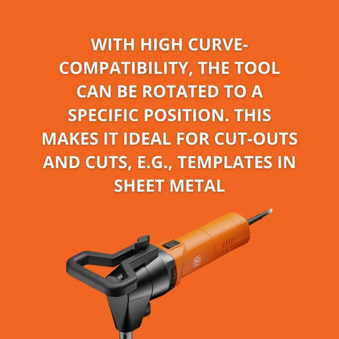 Pro Grade Nibbler For Curves And Cutouts 10 Gauge Steel Cutting Tool With 1700W Power And QuickIn System with rotatable head.
