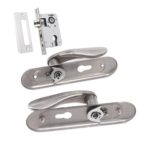 Stainless Steel Door Entry Handle Set With Keyed Lever Cylinder Lock Kit for interior doors, rust-resistant hardware shown.