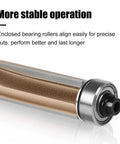 Close-up of a flush trim router bit from the Premium 4 Piece Flush Trim Router Bit Set With Quarter Inch Universal Shank And Solid Carbide Tips.