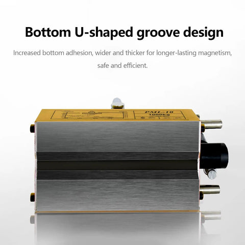 Heavy Duty Permanent Magnetic Lifter And 11000 Lbs Industrial Lifting Magnet For Workshop And Overhead Cranes With Rotary Switch And Rust Resistant NdFeB Core showing bottom U-shaped groove design for enhanced magnetism.