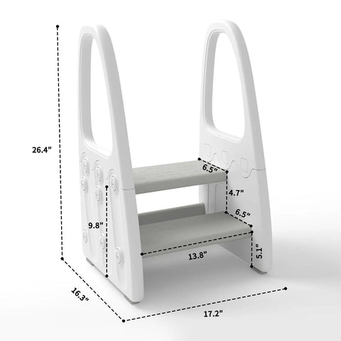 Top Tier Two Step Toddler Stool For Bathroom Sink And Kitchen Counter With Kiddo Friendly Handrails And Rock Solid Non Slip Base Offering Zero Hassle Potty Training Booster For Little Ones Gray