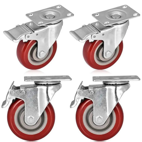 Rock Solid Heavy Duty Swivel Casters With Twin Locking Brakes And Tough 5 Inch Steel Wheels in a set of four, ideal for shop carts