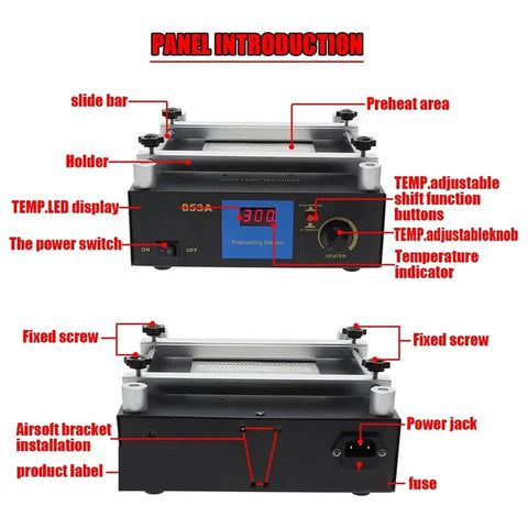 Pro Grade Digital Preheat Soldering Station With Hot Plate And High Power Preheating Hot Air Gun For PCB Desoldering, 853A