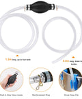 No Sweat Manual Gas Siphon Pump For Effortless Fuel And Oil Transfer With Heavy Duty Dual Pvc Hoses and Smart Check Valve showing hoses and rubber bulb.