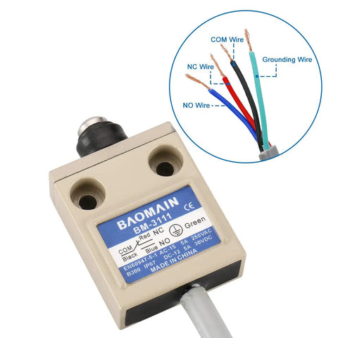 Rugged Sealed Push Plunger Limit Switch With SPDT 1NO 1NC Contacts, 5A, IP67 Rated, Stainless Steel Body, Dust and Coolant Shielding, Built For The Rough Stuff, Direct Linear Actuation For Fast, Reliable Circuit Switching, 3m cable