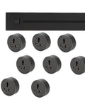 Top Tier Wall Mounted Power Strip With Smooth Sliding Track Outlets And Dead Simple Twist Switches Featuring Bright Led Indicators For Zero Drilling Hassle And Fast Kitchen Setup: black aluminum power strip with six plug adapters.
