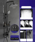 Top Shelf Bathroom Handheld Shower Set With Surface Mounted Faucet And Rust Proof 304 Stainless Steel Body Featuring Solid Copper Core three spray modes and height adjustable design on wall.