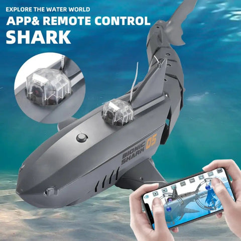 2.4G RC Shark Boat With Dope HD Real Time Underwater Camera And App Control For Pool Lake And Outdoor Water Fun Waterproof Shark Submarine Toy For Adults And Kids displaying app control interface