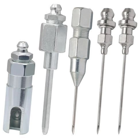 Grease Gun Needle Tip Kit 5 Pc Set With Durable Steel Dispenser Includes Needle Nozzles Filling Nozzle And Tip For Lubrication