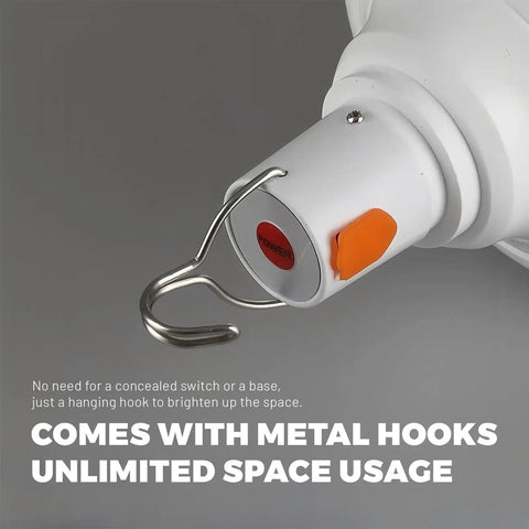 Close-up of metal hook and power button on 800 Lumen LED Camping Lanterns With Rechargeable Batteries Waterproof Portable Pendant Lights For Outdoor Adventures Bright White Illumination For Camping Hiking Emergency Prep And Power Outages.
