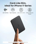 Slick Ultra Slim Magnetic Power Bank Featuring 5000mAh Capacity held in hand, showcasing card-like design for easy portability.