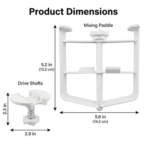 Ice Cream Maker Attachment Set For Tilt Head Stand Mixers, 2 Piece Paddle And Drive Assembly, Replacement Fits 4.5Qt, 5Qt, And 6Qt Models, Turns Your Mixer Into Quick, Smooth Homemade Ice Cream Not For 3.5Qt Mini, dimensions chart