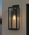 One Light Outdoor Indoor Wall Sconce Dope Matte Black Finish With Clear Glass Shade Weather Resistant Modern Exterior Lighting Mounted on Wall