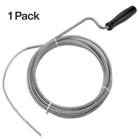Pro Grade 10 Foot Metal Drain Cleaner and Clog Remover with black handle and coiled flexible drain snake for household use