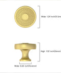 Top and side view of Beefy Heavy Duty Zinc Alloy Brushed Gold Cabinet Knob with 1.26 inch center spacing and design details