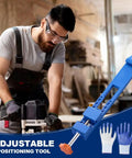 Person using Ultra Precision Electric Circular Saw Milling Positioning Clamp with Adjustable Base Guide in workshop.