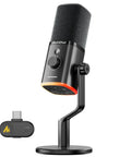 PD100W Wireless USB Dynamic Microphone For Gaming And Streaming, One Click Noise Reduction, Mute Button, Stand, USB-C Receiver