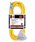 50 Ft 12 Gauge Heavy Duty Extension Cord With Lighted End 3 Outlet Indoor Outdoor Power Cable shown coiled with packaging