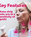 At-Home FSH Menopause Test Strips For Peri Menopausal Self Test, Five Pack Urine Kit To Check Follicle Stimulating Hormone Levels, Easy Home Fertility Screen And Ovarian Reserve Insight, woman holding strip