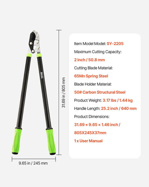 32 Inch Anvil Lopper For Tree Trimming With Compound Action Pro Grade Heavy Duty Steel Blade Cuts Up To 2 Inch Branches