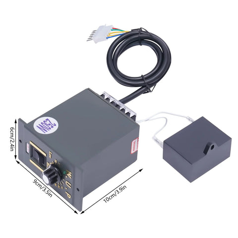 Front view of gray 250W 110V AC gear motor with variable-speed controller and mounting bracket (0–270 rpm)