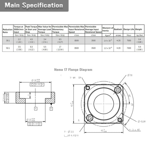 Technical diagram of Harmonic Gear Drive Reducer 30:1 Strain Wave Gearbox for Nema 17 Stepper Motor with Flange Output.