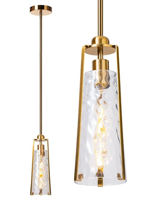 Modern Gold Pendant Light With Clear Glass Shade Adjustable Hanging Fixture For Kitchen Island And Living Room Farmhouse Vibe Ceiling Lamp E26 Base Bulbs Included Easy Installation And Durable Die Cast Metal