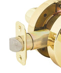 Heavy Duty Grade 2 Commercial Door Lever Lockset in polished brass, showing 2 3/4 inch backset and stainless steel construction details.