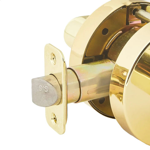 Heavy Duty Grade 2 Commercial Door Lever Lockset in polished brass, showing 2 3/4 inch backset and stainless steel construction details.