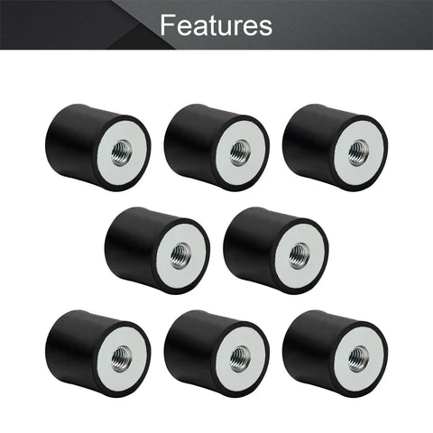 Eight Pack M6 Rubber Vibration Isolators 20mm By 20mm With Female Thread Heavy Duty Anti Vibration Mounts For Mini Split Heat Pumps Water Pumps Diesel Engines Harvester And Generators, eight black mounts