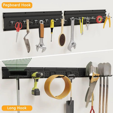 Garage Tool Storage Organizer Wall Mount Kit With Beefed Up 48 Inch Track System And 16 Hooks for tools and equipment