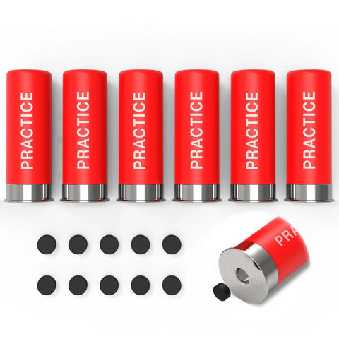 12 Gauge Snap Caps Training Dummy Rounds, Reusable Dry Fire Practice Rounds Close To Real Weight For Safe Loading, Unloading, Chambering And Malfunction Drills, 6 Pack, red with black inserts, side view
