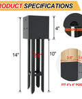 Product specifications for Beefy 4x4 Concrete Post Anchor Set For Wet Foundations Tough As Nails Post Base with measurements