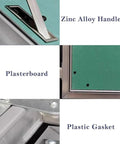 Dead Nuts Secure 32X87 Inch Drywall Access Panel With Aluminum Frame And Touch Lock showing zinc alloy handle and plasterboard details.
