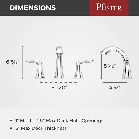 Weller 8 Inch Widespread Bathroom Faucet dimensions with chrome finish, showing 6 11/16" handle height and 5 1/16" spout height.