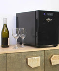 6 Bottle Freestanding Wine Cooler With Glass Door And Digital Temperature Control Slick 0.6 Cu Ft Beverage Refrigerator on countertop